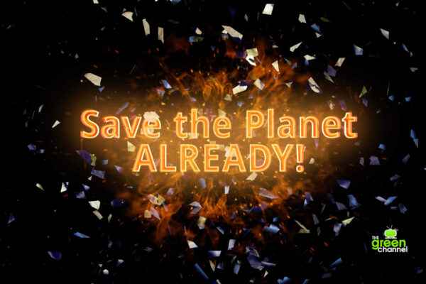 A graphic photograph of the Save the Planet Already! title.